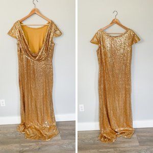 Plus Size Gold Sequin Party Maxi Dress